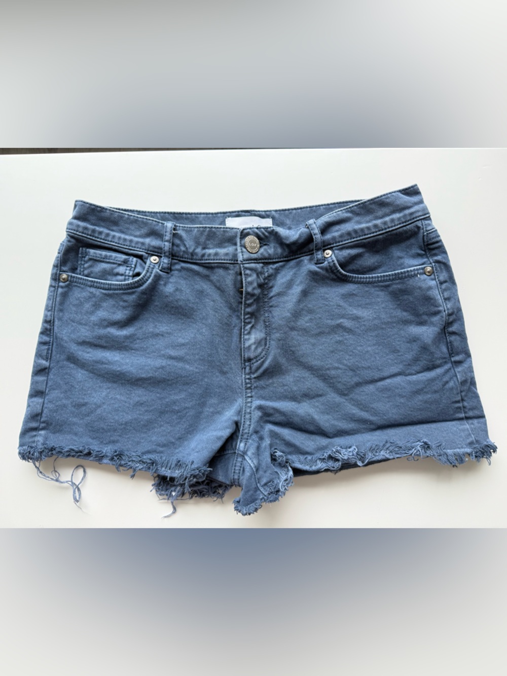LOFT Frayed Hem Denim Shorts - Blue
